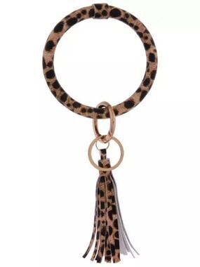 New Cheetah Print Tassel Wristlet Keyring - Brown Bag Charm